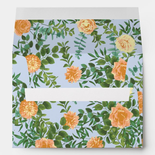 Peach Light Blue Wedding Roses Floral Envelope (Back (Bottom))