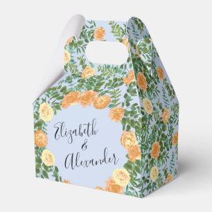 Peach Light Blue Wedding Roses Floral Favor Box