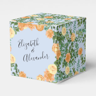 Peach Light Blue Wedding Roses Floral Favor Box