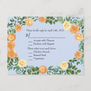 Peach Light Blue Wedding Roses Floral Postcard