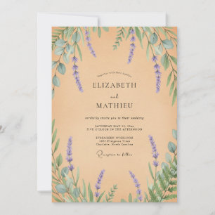 Peach Lilac Leafy Wedding Invitation