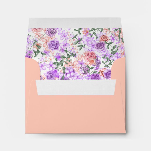 Peach, Lilac Pre-addressed Monogram Wedding Envelope (Back (Bottom))