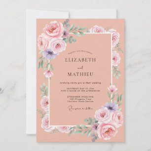 Peach Lilac Ranunculus Eucalyptus Wedding Invitation