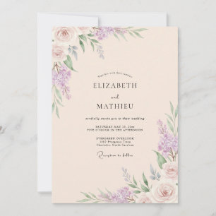 Peach Lilac Wisteria Wedding Invitation