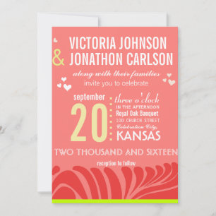 Peach, Lime and Berry Art Deco Wedding Invitations