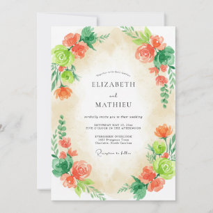 Peach Lime Foliage Eucalyptus Wedding Invitation