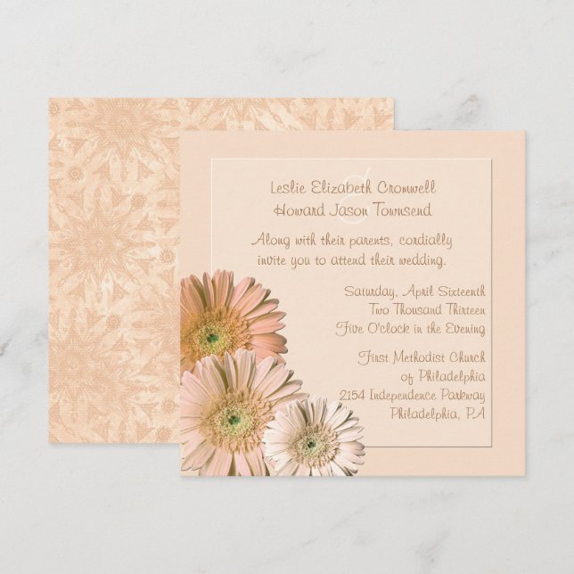 Peach Linen Gerber Daisy Custom Wedding Invitation (Front/Back)