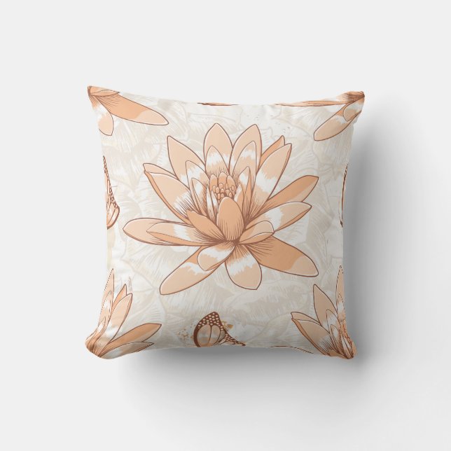 Peach Lotus Blossom Throw Pillow (Front)