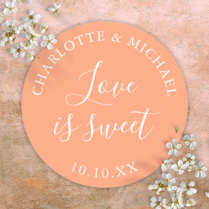 Peach Love Is Sweet Wedding Favor  Classic Round Sticker