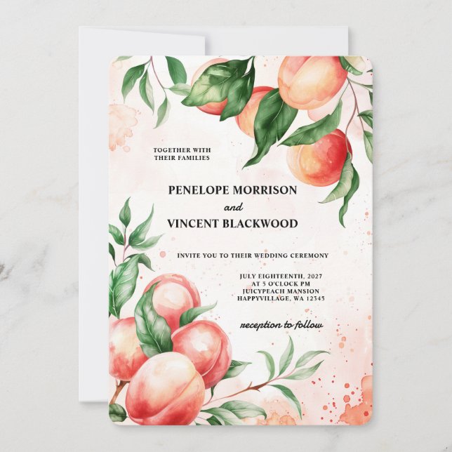 Peach Love Wedding Invitation (Front)