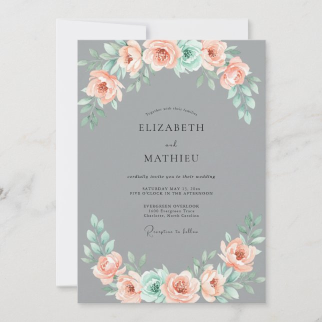 Peach Lush Succulent Wedding Invitation (Front)