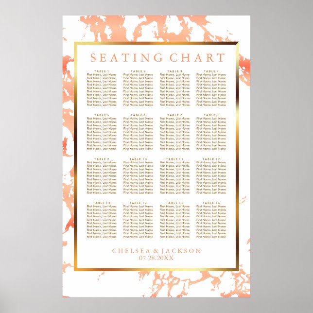 Peach Marble, Gold and White - Seating Chart (Front)