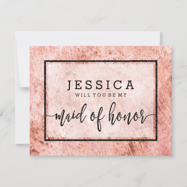 Peach Marble Will You Be My Maid of Honour Invitation (Front)