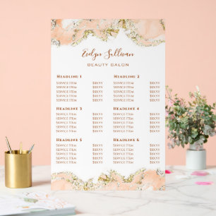 Peach Marbling Design Price List Acrylic Sign