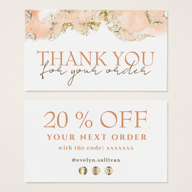 peach marbling design thank you discount card (Front & Back)