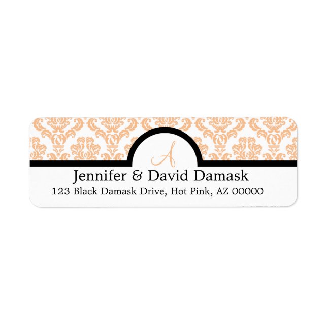 Peach Mariage damassé Étiquettes de monogrammes (Devant)