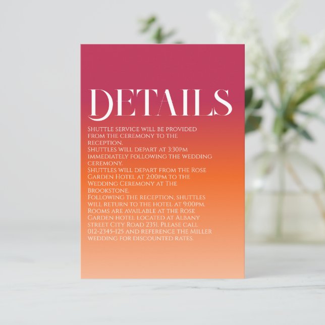 Peach Maroon Sunset Gradient Ombre Classy Enclosure Card (Standing Front)