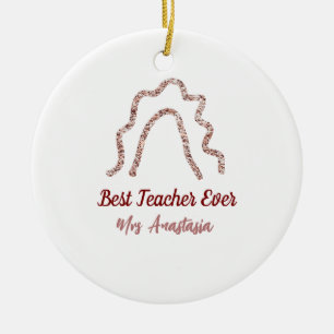 Peach marron glitter rainbow teacher appreciation ceramic ornament