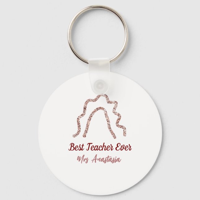 Peach marron glitter rainbow teacher appreciation  keychain (Front)