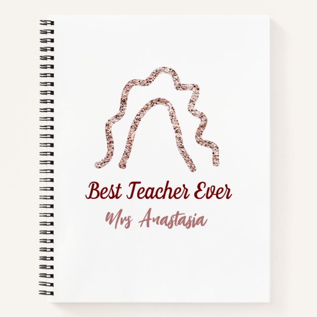 Peach marron glitter rainbow teacher appreciation  notebook (Front)