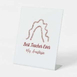 Peach marron glitter rainbow teacher appreciation pedestal sign