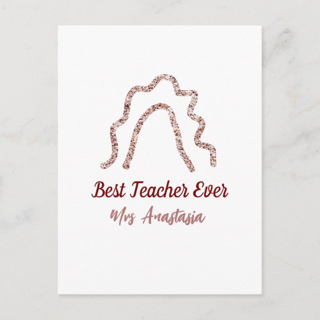 Peach marron glitter rainbow teacher appreciation  postcard (Front)