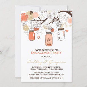 Peach Mason Jars Engagement Party Invitation