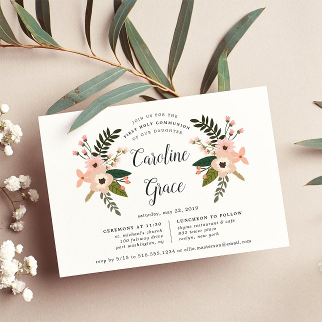 Peach Meadow First Holy Communion Invitation (Créateur téléchargé)