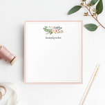 Peach Meadow | Personalized Notepad<br><div class="desc">Chic personalized design features a posy of peachy blush pink flowers and green botanicals at the top, with your name or choice of personalization beneath in hand lettered brush typography. A thin double border in matching blush pink completes the look.</div>