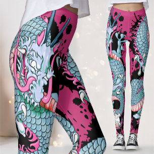 Peach Melba Splash Dragon Tattoo on Pink Leggings