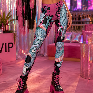 Peach Melba Splash Dragon Tattoo on Pink Leggings