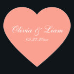 Peach Melon Name Date Elegant Wedding Heart Sticker<br><div class="desc">Peach,  melon wedding stickers for your wedding invitations,  thank you notes and all your mailings.</div>