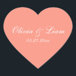 Peach Melon Name Date Elegant Wedding Heart Sticker<br><div class="desc">Peach,  melon wedding stickers for your wedding invitations,  thank you notes and all your mailings.</div>