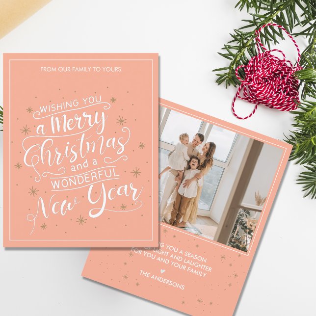 Peach Merry Christmas New Year Photo Holiday Card (Peach Merry Christmas New Year Photo Holiday Card)