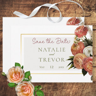 Peach Mimosa Blooms Floral Save the Date Card