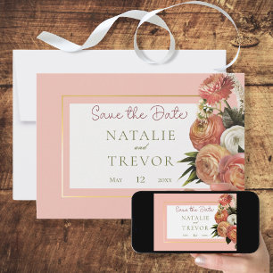 Peach Mimosa Blooms Floral Save the Date Card