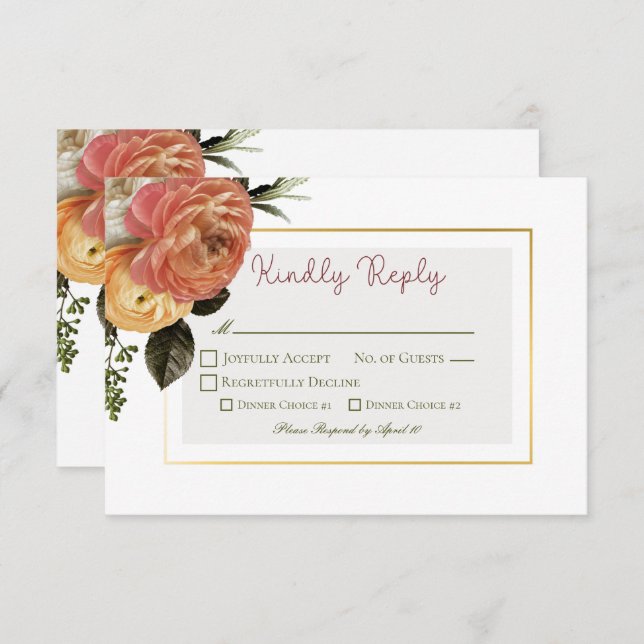 Peach Mimosa Blooms Floral Wedding RSVP Card (Front/Back)
