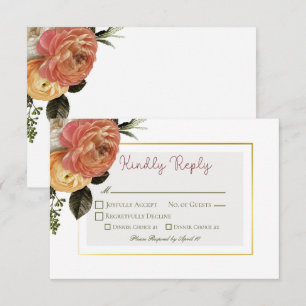Peach Mimosa Blooms Floral Wedding RSVP Card