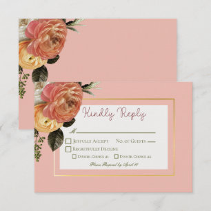 Peach Mimosa Blooms Floral Wedding RSVP Card