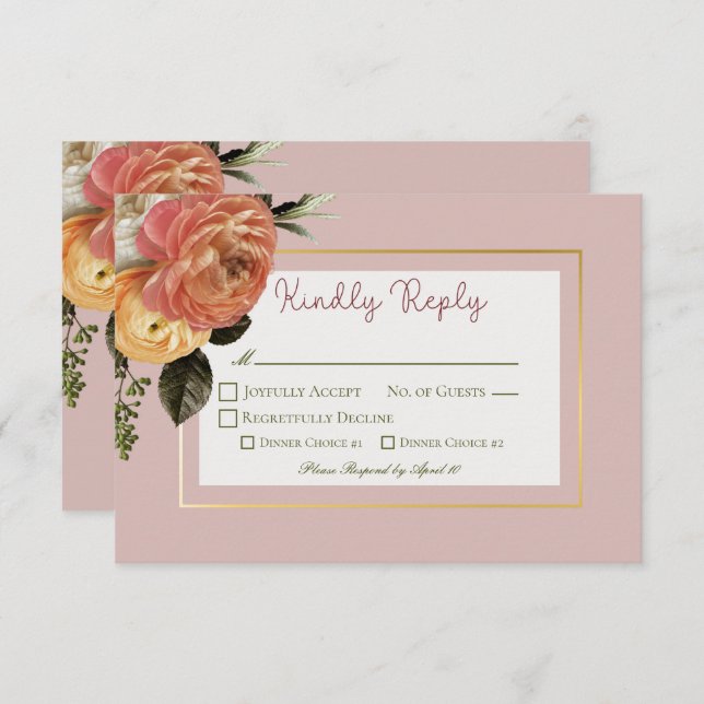 Peach Mimosa Blooms Floral Wedding RSVP Card (Front/Back)