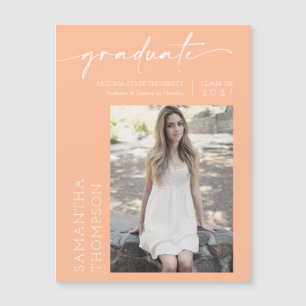 Peach Minimal Script Photo Graduate Magnet