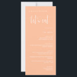 Peach Minimal Thank You Placecard Menu<br><div class="desc">Check out this All-in-One Modern Minimalist Menu Table Escort Place Card with Thank You for your wedding or party event! This menu card features an elegant calligraphy script of "let's eat" on the front with a clean and simple block sans serif typography font on a peach background and elegant script...</div>