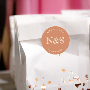Peach Minimalist & Elegant Bold Initials Wedding Classic Round Sticker