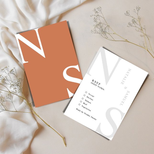 Peach Minimalist & Elegant Bold Initials Wedding  RSVP Card (Creator Uploaded)