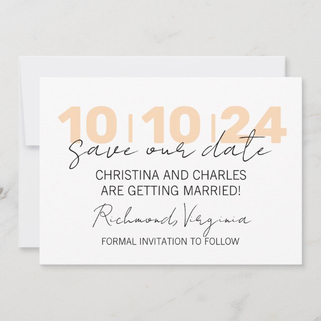 Peach Minimalist Save The Date Card (Front)