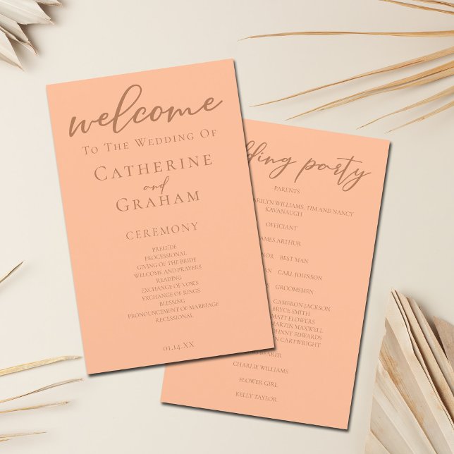 Peach Minimalist Script Summer Wedding Program (Creator Uploaded)