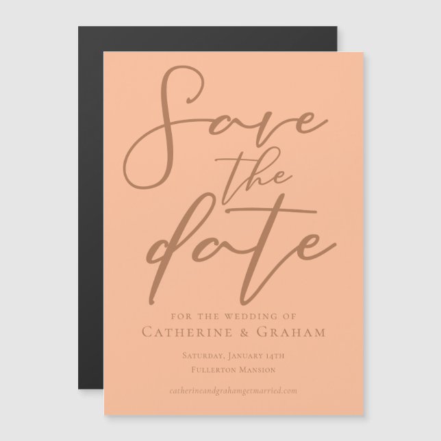 Peach Minimalist Summer Save the Date Magnet Card (Front/Back)