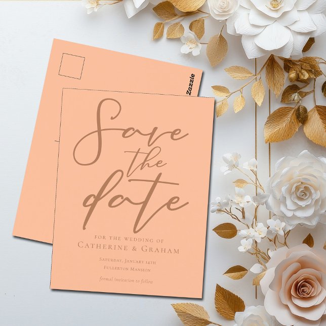 Peach Minimalist Typography Summer Save the Date Postcard (Creator Uploaded)