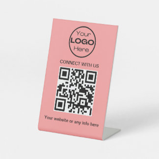Peach Minimalistic Business Logo and QR Code  Pedestal Sign