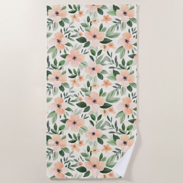 Peach Mint Flowers   Beach Towel (Front)